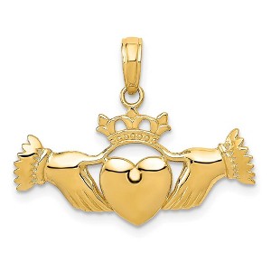 Black Bow Jewelry 14k Yellow Gold Polished Claddagh Pendant, 26mm (1 inch) - 1 of 4