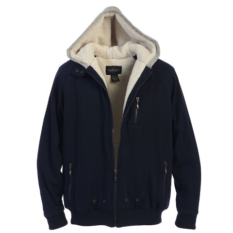 GIOBERTI Men's Faux Shearling Lined Full Zip Fleece Contrast Hoodie Jacket, Navy, Small