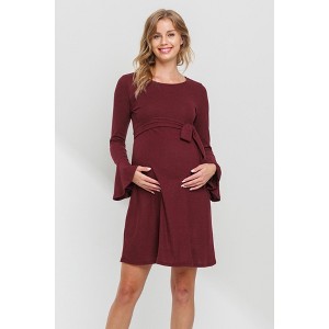 Hello MIZ Womens Bell Sleeve Maternity Tie-Waist Knit Dress - 1 of 1