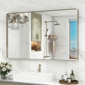 KIOTEE Rectangular Aluminum Alloy Framed and Tempered Glass Wall Bathroom Vanity Mirror in Matte Black - 1 of 4