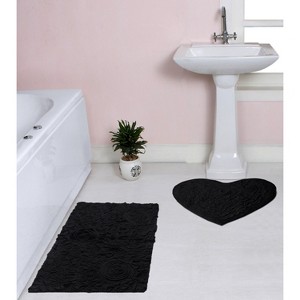 Bell Flower Collection Tufted Bath Rugs, Extra Soft and Absorbent, Non-Slip Bath Mats, Machine Washable Bathroom Mats, 2 Piece Set with Heart, Black - 1 of 4