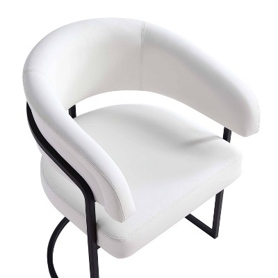 White Faux Leather Upholstered Dining Arm Chair with Metal Frame