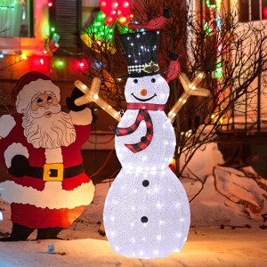 Angel Sar Lighted Snowman with Birds Christmas Decoration, 170 LED Pre-lit Snowman with Top Hat & Scarf, Outdoor Indoor Holiday Yard Decor - 1 of 4