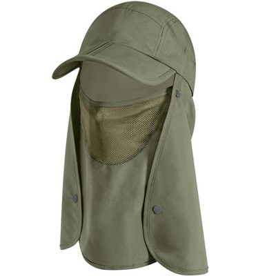Sun Cube Fishing Sun Hat with Neck Flap for Men UV Protection Cover Outdoor Bucket Cap with Face Covering for Hiking Running (olive)