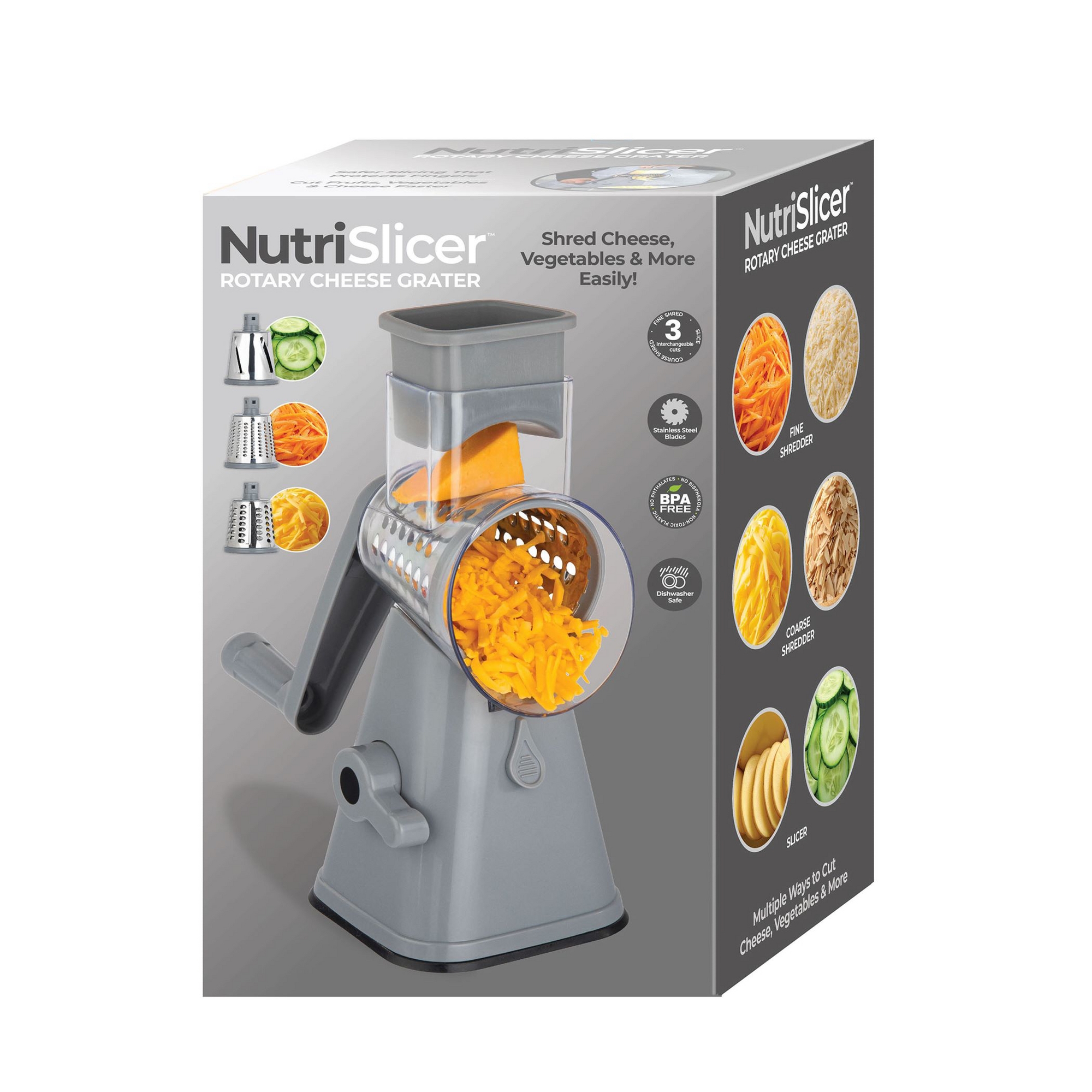 NutriSlicer Dark Grey Vegetable Slicer Cheese Grater Potato Slicer Salad Chopper with Suction Base