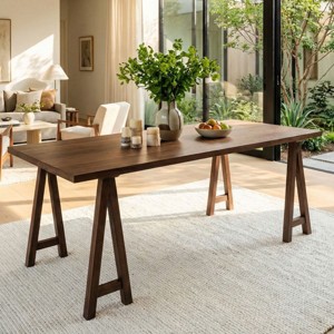 70" Modern Large Walnut Dining Table with Wood Legs, Rectangular ...