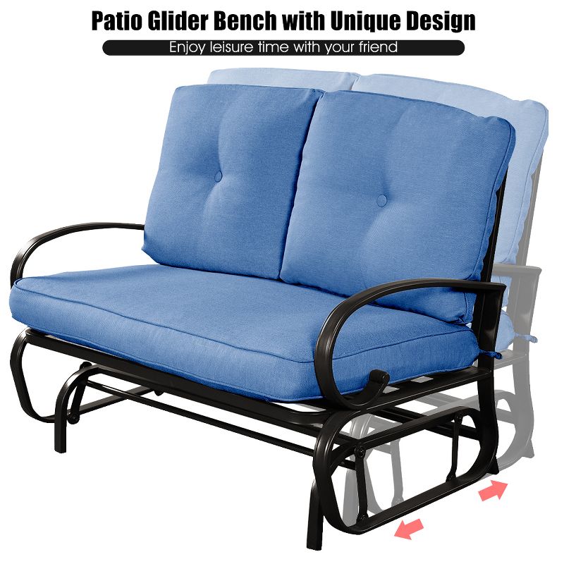 Costway Glider Outdoor Patio Rocking Bench Loveseat Cushioned Seat Steel Frame Blue, 5 of 11