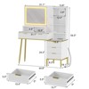 Makeup Vanity Desk with 5 Drawers, Fluted Vanity Desk with Mirror and Lights, Storage Shelf & Power Outlet, 3 Colors Lighting - 3 of 4