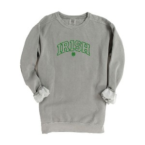 Simply Sage Market Women's  Garment Dyed Graphic Sweatshirt Embroidered Irish Varsity Clover St. Patrick's Day - 1 of 3