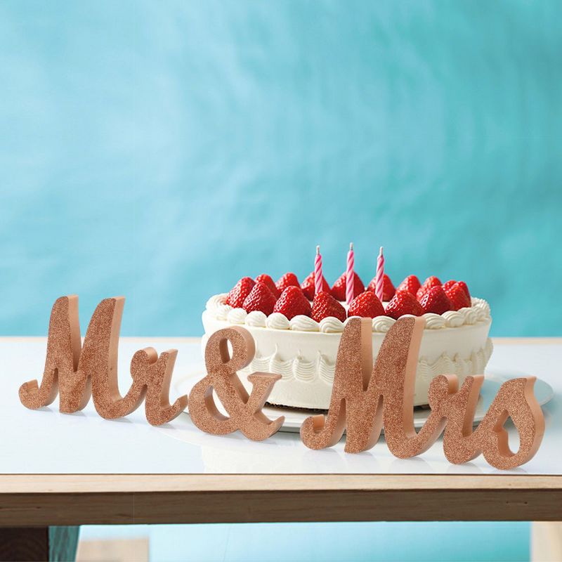 Mr and Mrs Signs Wedding Sweetheart Table Decorations, Wooden Freestanding Letters (Rose Gold) - L, 4 of 6