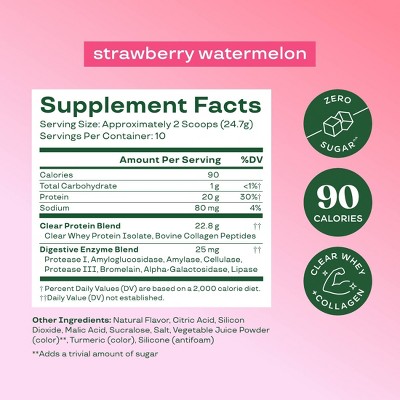 BLOOM NUTRITION Clear Protein Powder - Strawberry Watermelon - 8.71oz: Whey Isolate, Collagen Protein, 20g Protein