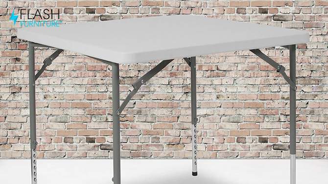 Flash Furniture 2.79-Foot Square Height Adjustable Granite White Plastic Folding Table, 2 of 11, play video