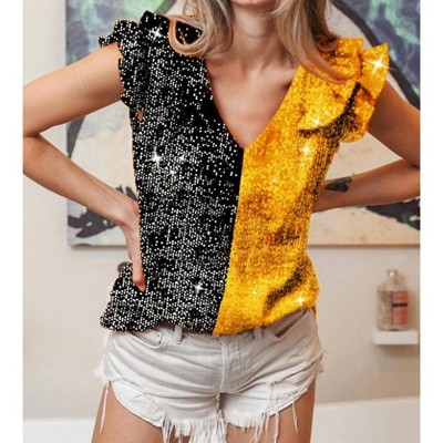 Women's Color Block Sequin Top - BiBi