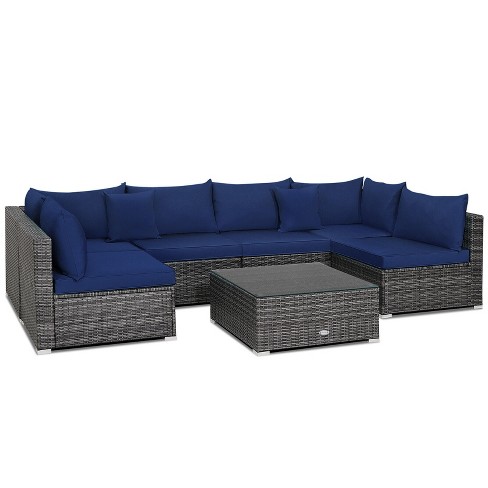 Tangkula 7pcs Patio Rattan Sectional Sofa Set Outdoor Furniture