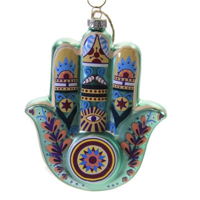 Holiday Ornament Hamsa Hand - 1 Glass Ornament 4.75 Inches - Ayin Hara Evil  Eye Faith Belief - - Glass - Multicolored : Target