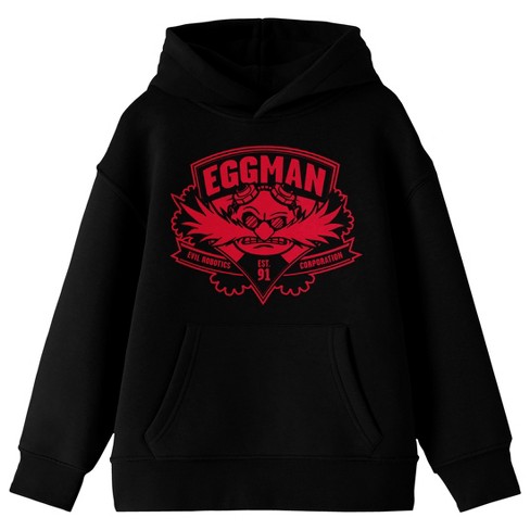 Sonic The Hedgehog Modern Dr. Eggman Long Sleeve Black Youth Hooded  Sweatshirt-XL
