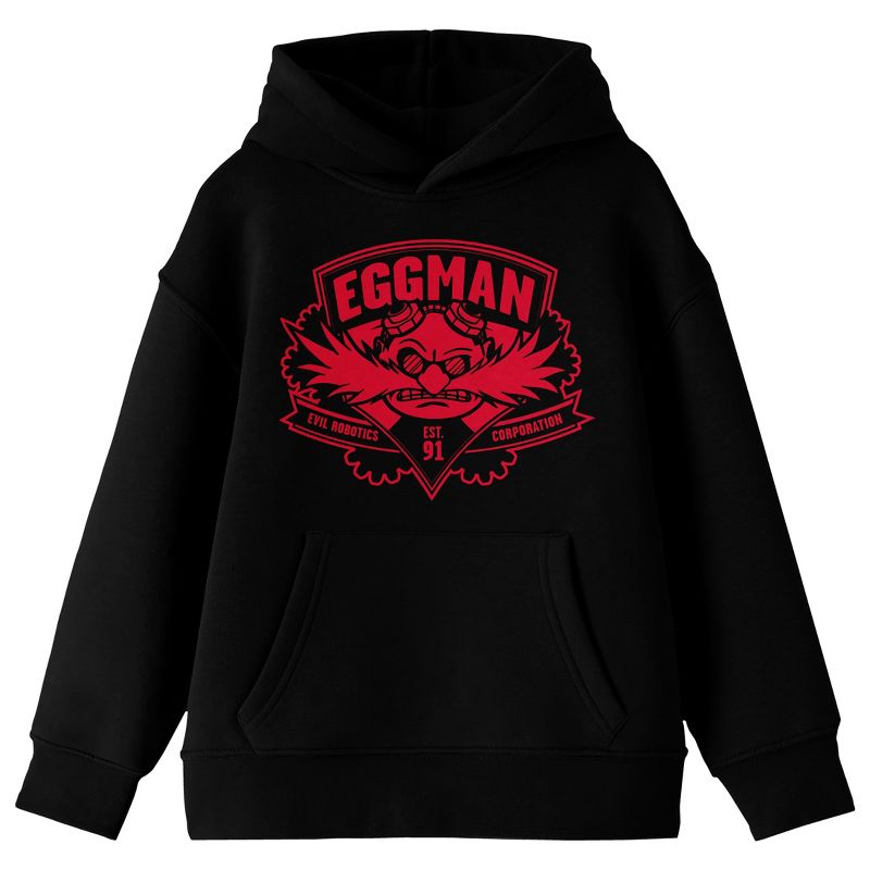 Sonic The Hedgehog Modern Dr. Eggman Long Sleeve Black Youth Hooded Sweatshirt, 1 of 4