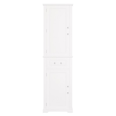 Cesicia Tall Bathroom Storage Cabinet White Two Different Size Doors and Adjustable Shelf MDF Board with Painted Finish