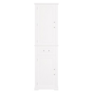 Cesicia Tall Bathroom Storage Cabinet White Two Different Size Doors and Adjustable Shelf MDF Board with Painted Finish - 1 of 4