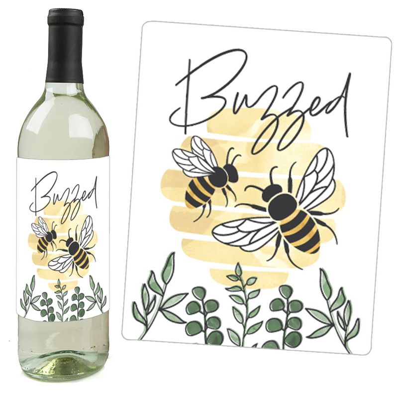 Big Dot of Happiness Little Bumblebee - Bee Baby Shower or Birthday Party Decorations for Women and Men - Wine Bottle Label Stickers - Set of 4, 5 of 9