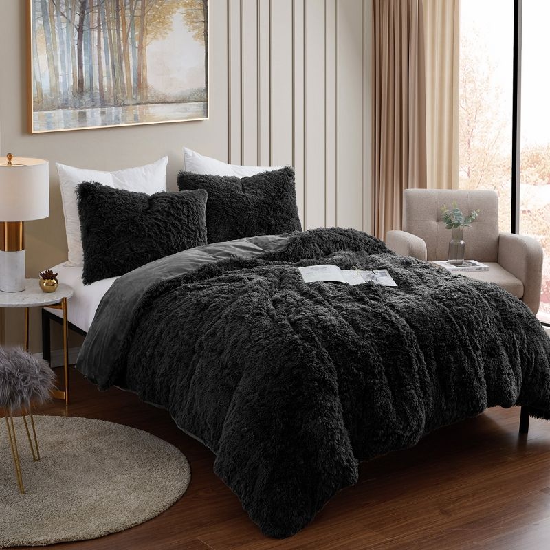 3 Piece Plush Shaggy Comforter Set Ultra Soft Luxurious Faux Fur Decorative Fluffy Crystal Velvet Bedding by Sweet Home Collection™, 1 of 3