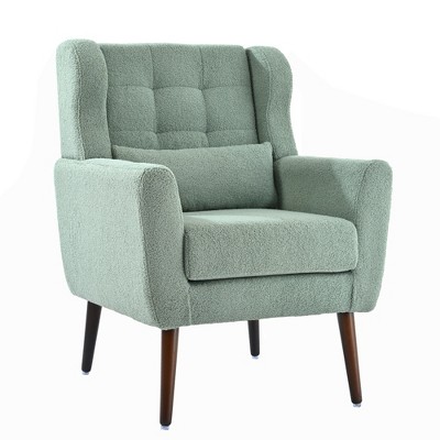 Ridstar Light Green Teddy Fabric Accent Chair Comfy Reading Chair for Living Room Bedroom