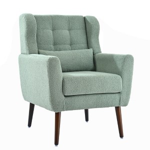 Ridstar Light Green Teddy Fabric Accent Chair Comfy Reading Chair for Living Room Bedroom - 1 of 4