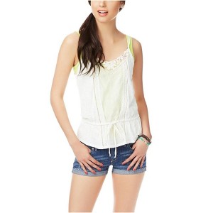 Aeropostale Womens Floral Placket Peasant Knit Blouse, White, X-Small - 1 of 1