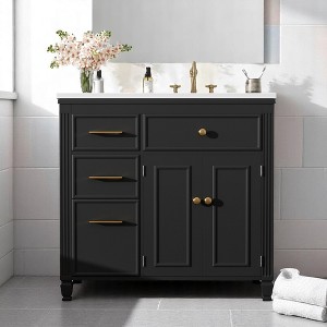 Mshliw 36 Inch Bathroom Vanity with Sink, Ceramic Undermount Sink, 1 Tip-out Drawer, 3 Side Drawers, Adjustable Shelf - 1 of 4