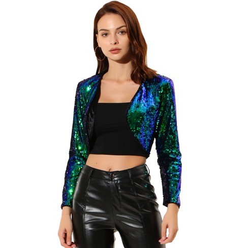 Allegra K Women's Sequin Jacket Long Sleeve Open Front Cropped Cardigan ...