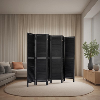 6-Panel Room Divider, Foldable Privacy Screen 5.6 Feet Tall, Wooden Freestanding Louvered Partition Screen