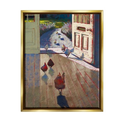 Stupell Chickens Strolling into Farmhouse Framed Canvas