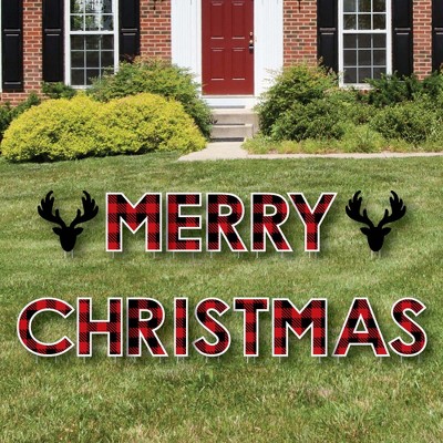 Big Dot of Happiness Prancing Plaid - Yard Sign Outdoor Lawn Decorations - Reindeer Holiday and Christmas Party Yard Signs - Merry Christmas