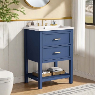 NicBex 24" Bathroom Storage Cabinet with Sink, Bathroom Vanity, 2 Spacious Drawers and 1 Open Shelf for Bathroom