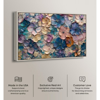 Colorful Floral Canvas Wall Art with Silver Frame, 24" x 16"