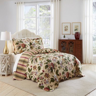 3pc Floral Stripe Laurel Springs Reversible Bedspread Set - Waverly