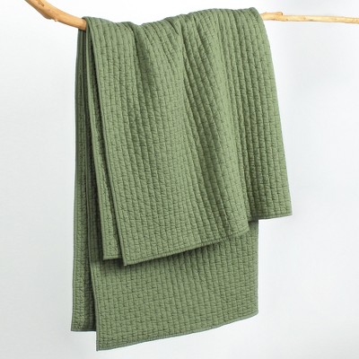 Forest Green Cotton Reversible Quilted Throw Blanket