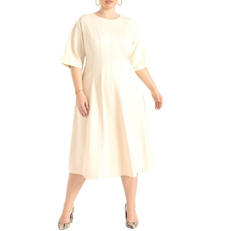 ELOQUII Women's Plus Size Seam Detail Ponte Work Dress, 1 of 2