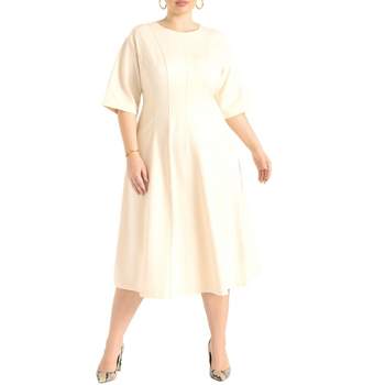 ELOQUII Women's Plus Size Seam Detail Ponte Work Dress