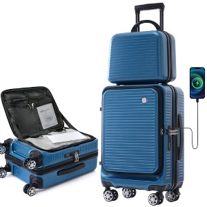 Carry-on Luggage 20 Inch Front Open Luggage Lightweight Suitcase with Front Pocket and USB Port, 1 Portable Carrying Case - 1 of 4