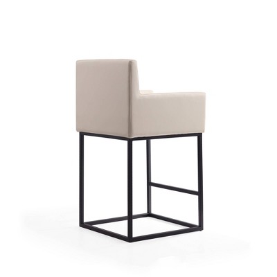 Ambassador Cream and Black Leather Metal Counter Stool