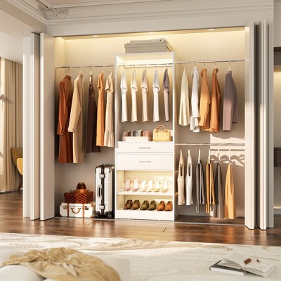 Aheaplus Closet System with 2 Wooden Drawers and Adjustable Shoes Rack