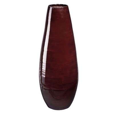 Hastings Home Handcrafted 22" Tall Decorative Bamboo Tear Drop Floor Vase for Silk Plants, Flowers, and Filler Décor - Brown