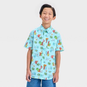 Boys' Pokemon Woven Button-Up Shirt - Aqua Blue - 1 of 3