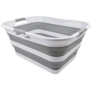 SAMMART 42L (11 Gallon) Collapsible Laundry Basket/Washing Tub, White/Grey - 1 of 4