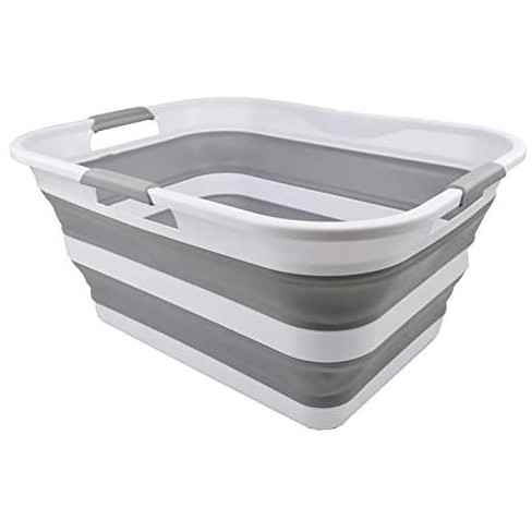 SAMMART 42L (11 Gallon) Collapsible Laundry Basket/Washing Tub, White/Grey - image 1 of 4