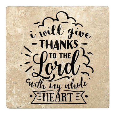 Christmas by Krebs Set of 4 Beige and Black "i will give THANKS TO THE LORD with my whole HEART" Square Coasters 4"