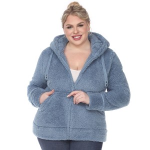 Plus Size Hooded High Pile Fleece Jacket - White Mark - 1 of 4