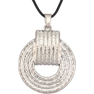 Leather and Wood Necklace Chunky Circle Pendant Boho Jewelry for Women - 1 of 4