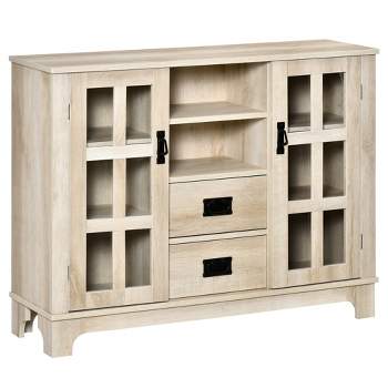 HOMCOM Sideboard Storage Cabinet, Kitchen Cupboard Buffet Server with Glass Doors, 2 Drawers & Adjustable Shelves for Living Room